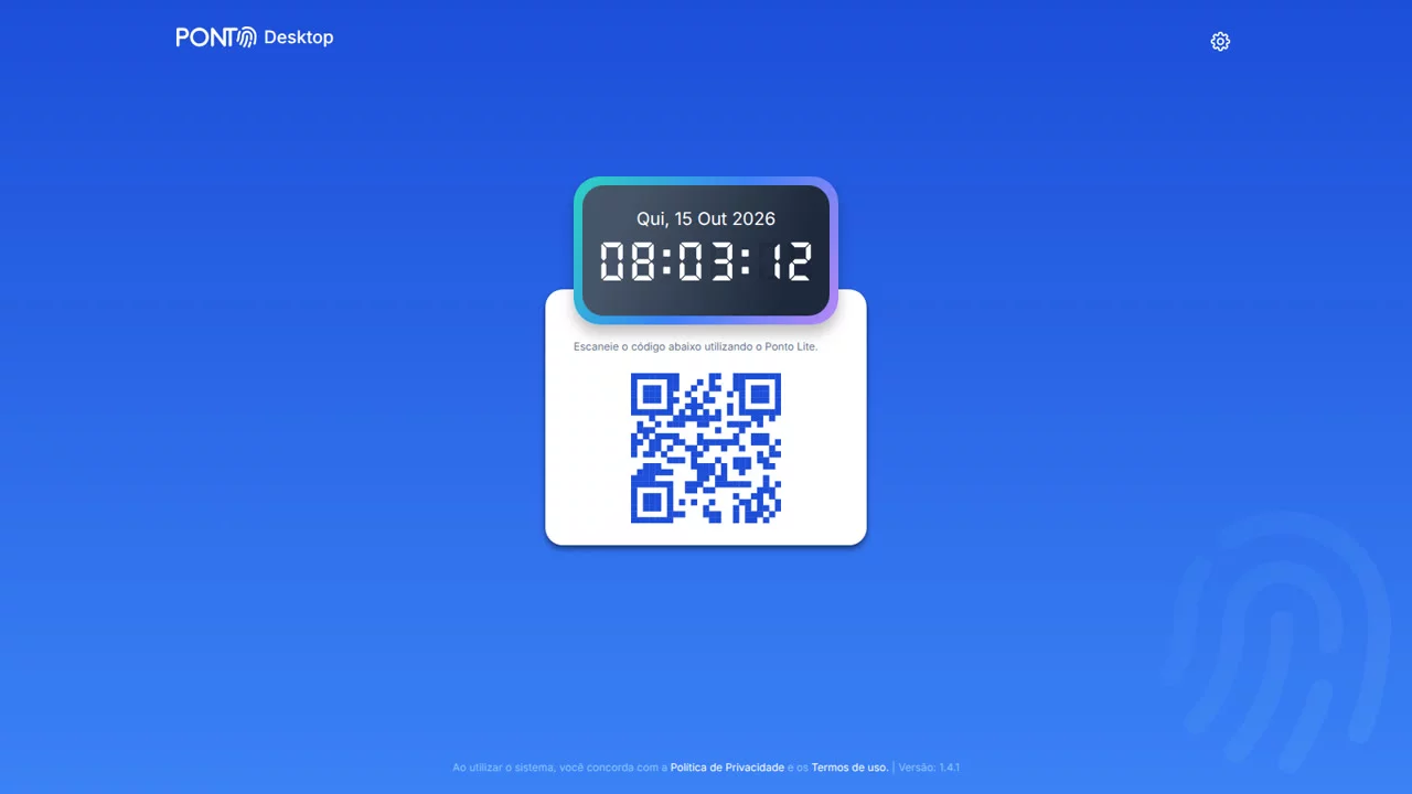 Ponto Desktop mostrando o relógio e o QR Code para escanear com o Ponto Lite